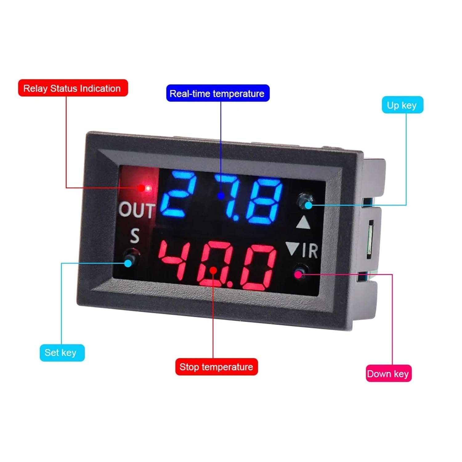 W2401 20A Digital Temperature Controller with 1M Waterproof Probe & LED Display - Envistia Mall