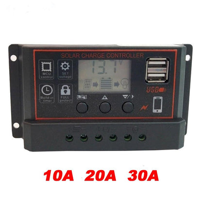 10/20/30A PWM Solar Panel Battery Regulator Charge Controller Dual USB 12V 24V - Black Case - Envistia Mall