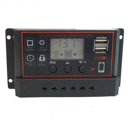 10/20/30A PWM Solar Panel Battery Regulator Charge Controller Dual USB 12V 24V - Black Case - Envistia Mall