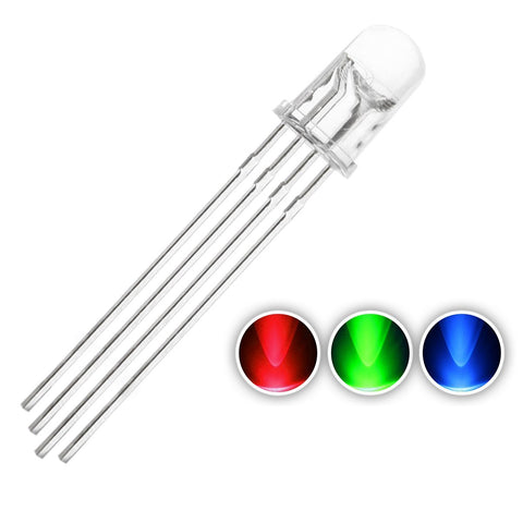 10pcs 5MM 4pin Common Anode Clear RGB Tri-Color Red Green Blue LED Diodes - Envistia Mall