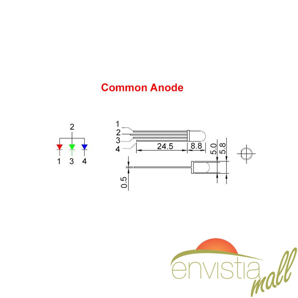 10pcs 5MM 4pin Common Anode Diffused RGB Tri-Color Red Green Blue LED Diodes - Envistia Mall