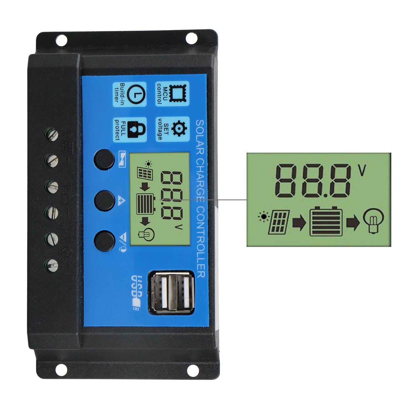 12V 24V 10/20/30/40A Solar Panel Battery Regulator Charge Controller with USB Outputs - Envistia Mall