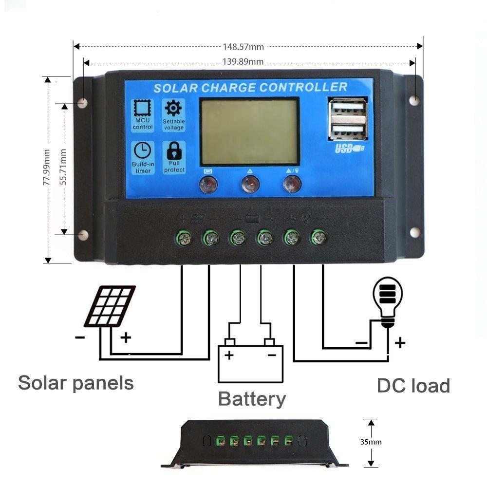 12V 24V 10/20/30/40A Solar Panel Battery Regulator Charge Controller with USB Outputs - Envistia Mall