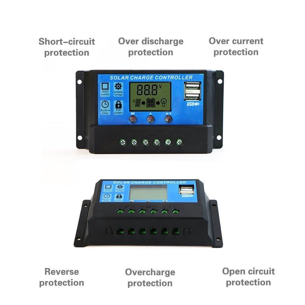 12V 24V 10/20/30/40A Solar Panel Battery Regulator Charge Controller with USB Outputs - Envistia Mall