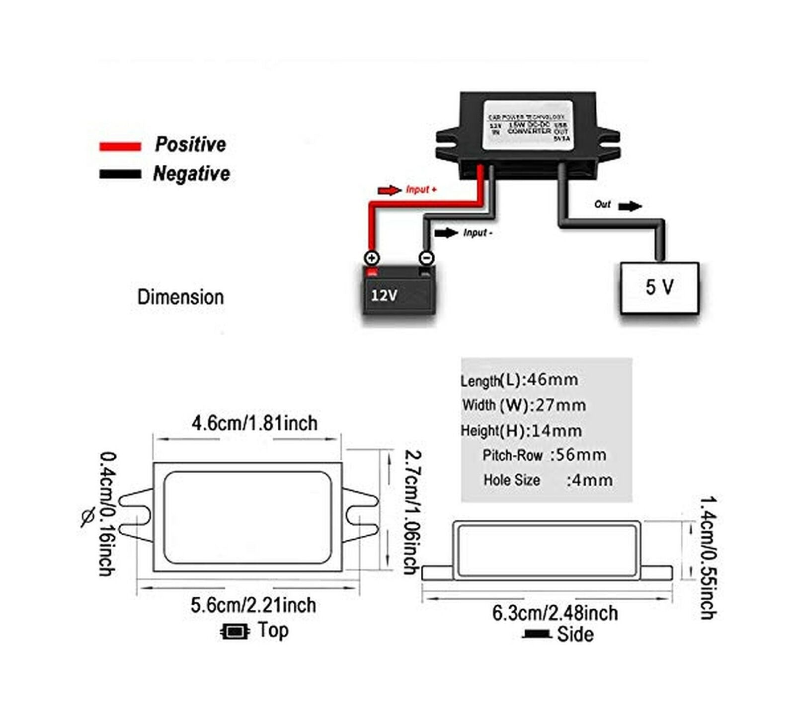 12V (8-23V) In To 5V Out 3A 15W DC-DC Waterproof Converter Module with Flying Leads from Envistia Mall