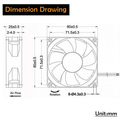 12V DC 80mm 2Pin 80x80x25mm CPU Cooling Computer PC Case 8025 Fan - Envistia Mall