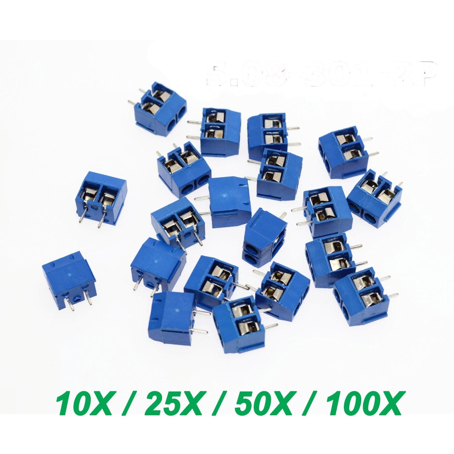 2-Pin 301-2P Screw Terminal Block Connector 5.08mm Pitch PCB Mount Blue - 10 / 25 / 50 / 100 Piece Packages - Envistia Mall