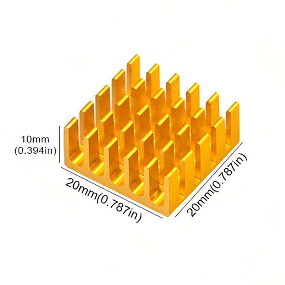 20x20x10mm Gold Anodized and Slotted Aluminium Heatsink With Double-Stick Thermal Pad - Envistia Mall