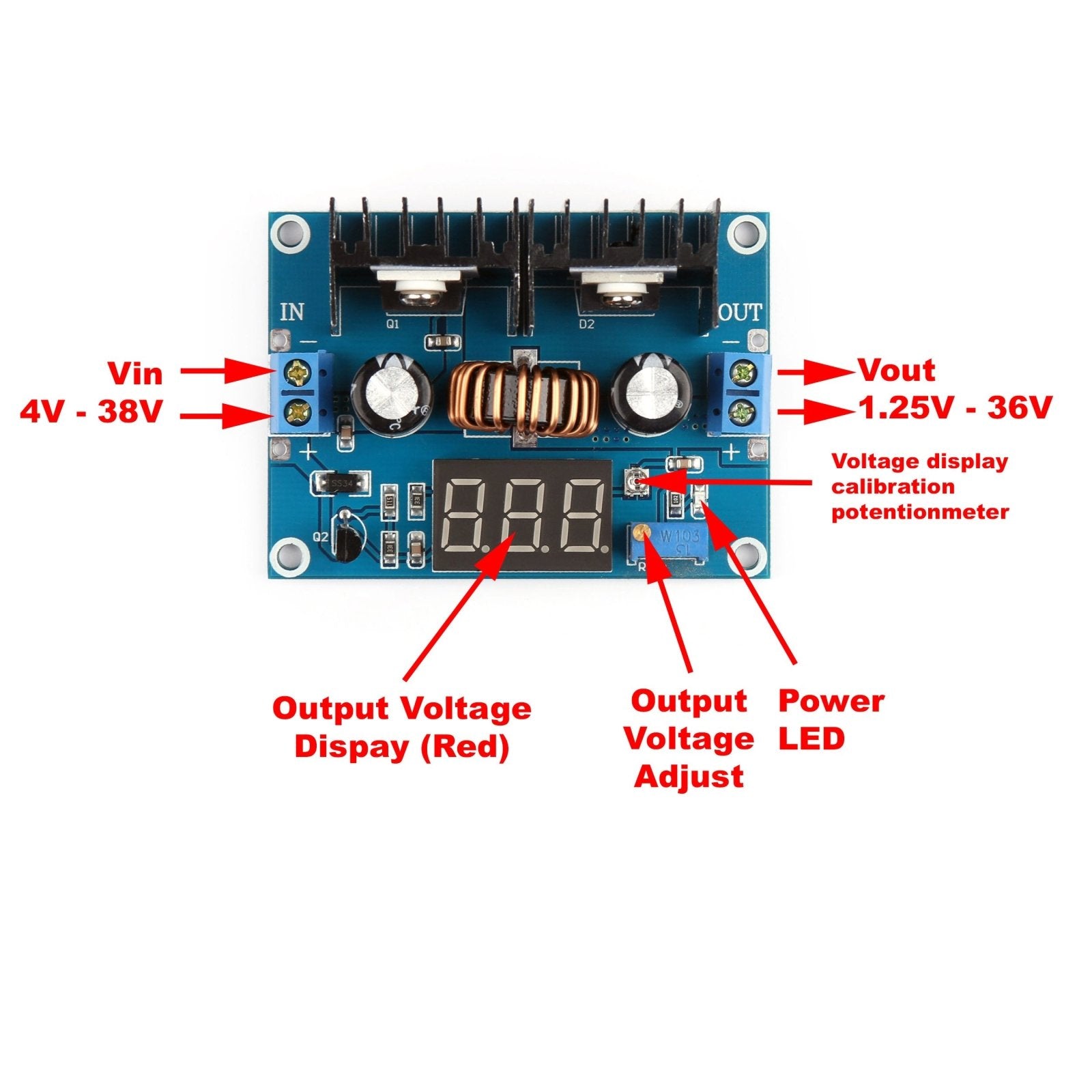 4V-38V to 1.25V-36V 8A DC-DC Step Down Buck Power Supply Module with Digital Voltmeter XL4016 - Envistia Mall