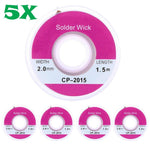 5 Rolls 2mm x 5ft Desoldering Braid Wick Solder Remover with No Residue Rosin Flux - Envistia Mall