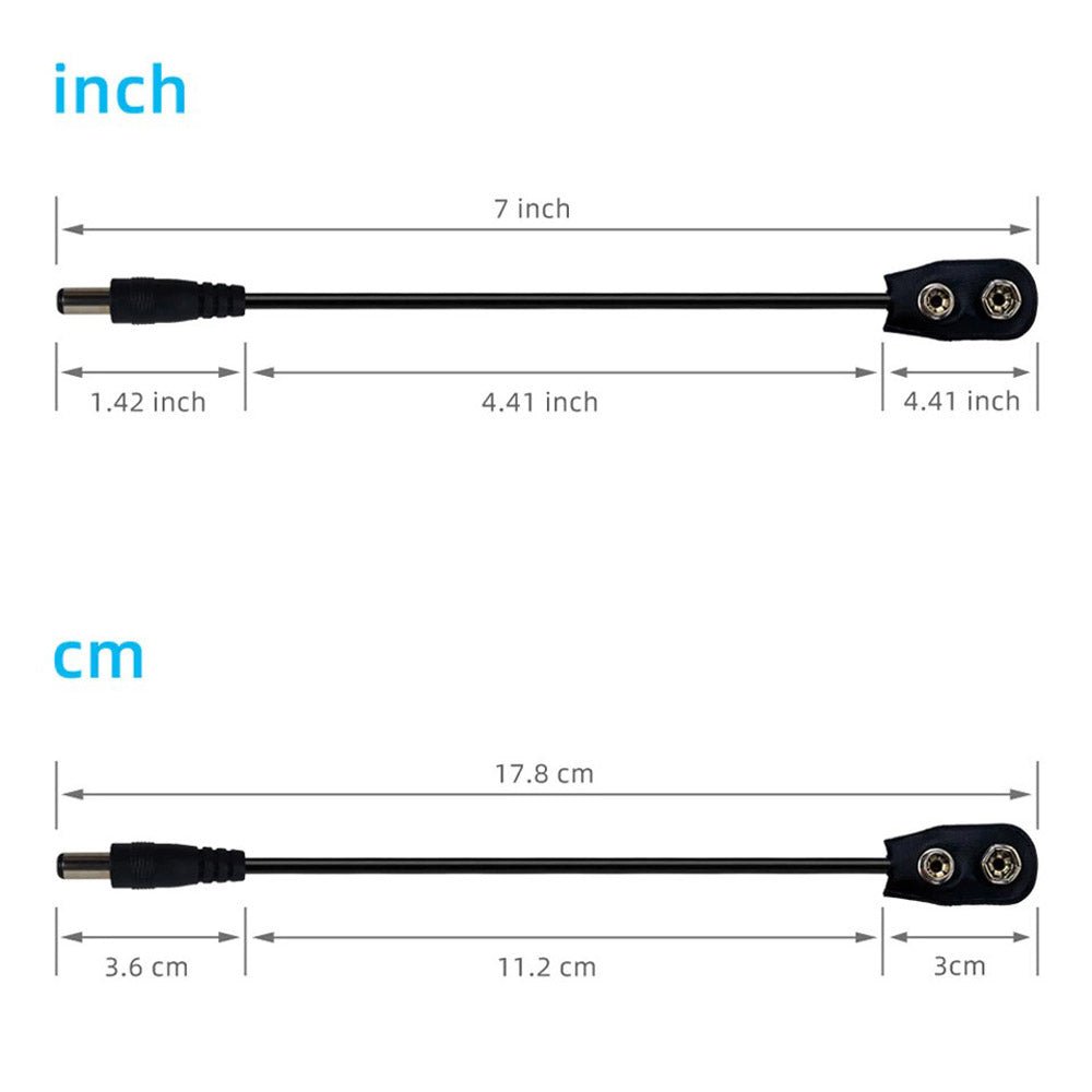 9V Battery Clip Connector Converter Center Negative Cable 2.1x5.5mm for Guitar Effect Pedals - Envistia Mall