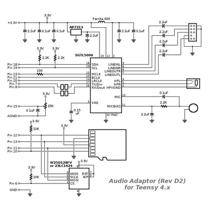 Audio Adapter Shield Rev D2 for Teensy 4.0 and Teensy 4.1 Microcontrollers w/ Male & Female Headers - Envistia Mall