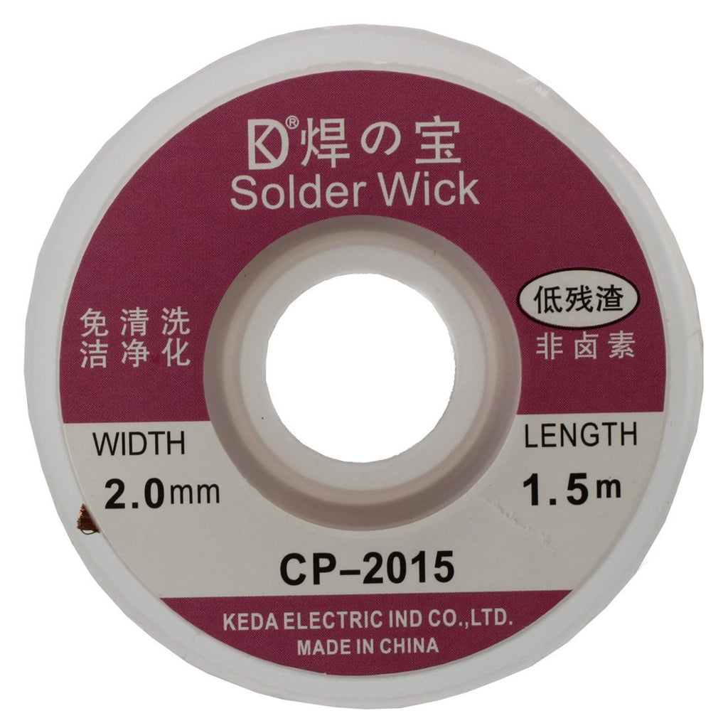 Desoldering Braid Wick - 2.0mm Width, 5 Feet Long, Rosin Flux, No Residue (Copper)