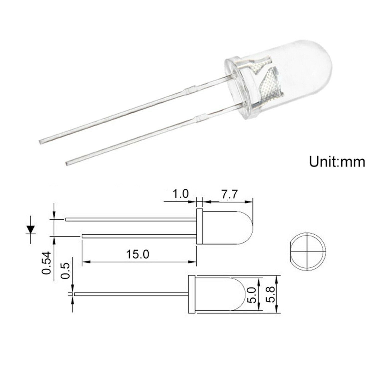 LED 5mm T1-3/4 3V 20mA White Ultra Bright Water Clear - 10x 25x 50x Piece Packages - Envistia Mall