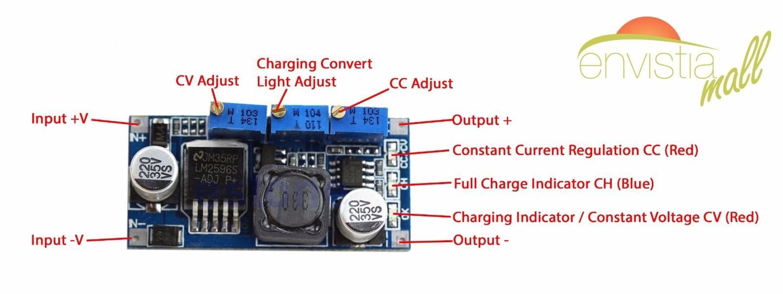 LM2596 1.25V to 30V Step-Down Buck Constant Current / Constant Voltage (CC/CV) DC-DC Converter - Envistia Mall