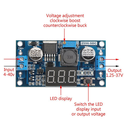 LM2596 DC-DC 4V-40V In / 1.3V to 35V Out 3A Buck Step Down Voltage Converter Module with Voltmeter - Envistia Mall