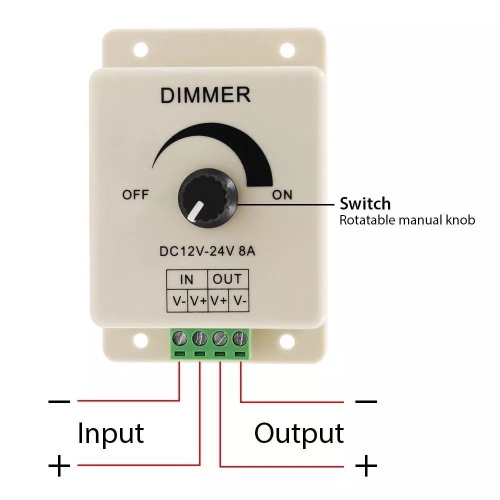 Manual LED Dimmer Controller for LED Strip Lights 12V-24V 8A Mountable with Terminals - Envistia Mall