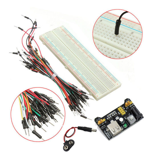 MB-102 830 Point Breadboard + 3.3V 5V Power Supply + 65 Jumpers + Battery Cable - Envistia Mall