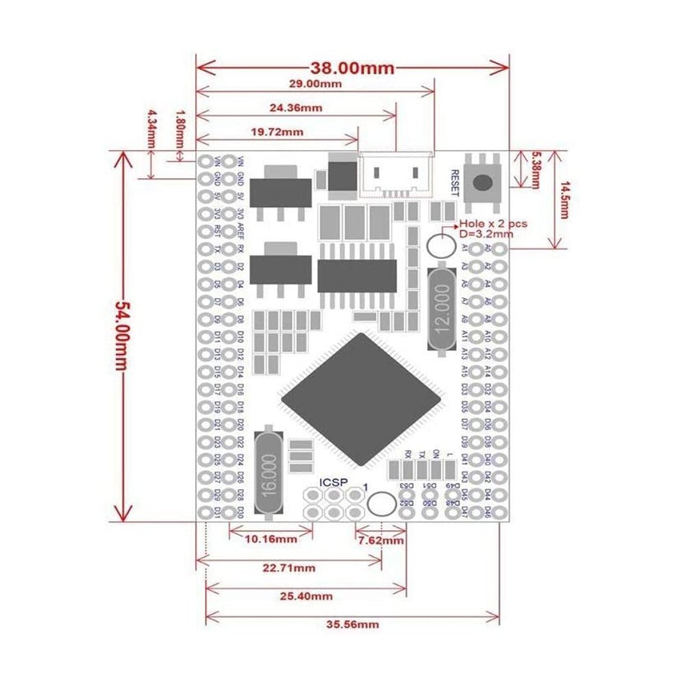 MEGA2560 PRO MINI ATmega2560-16AU CH340G Development Board for Arduino ...