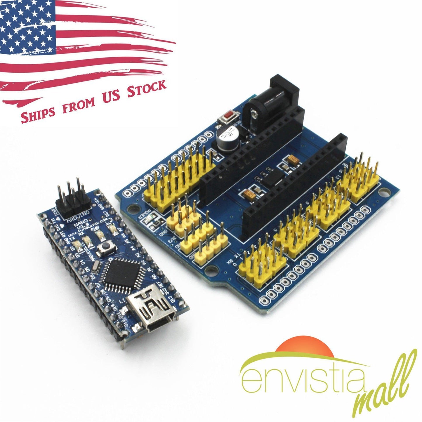 Nano 3.0 Micro-Controller ATMEGA328P with I / O Expansion Shield Module Arduino - Envistia Mall