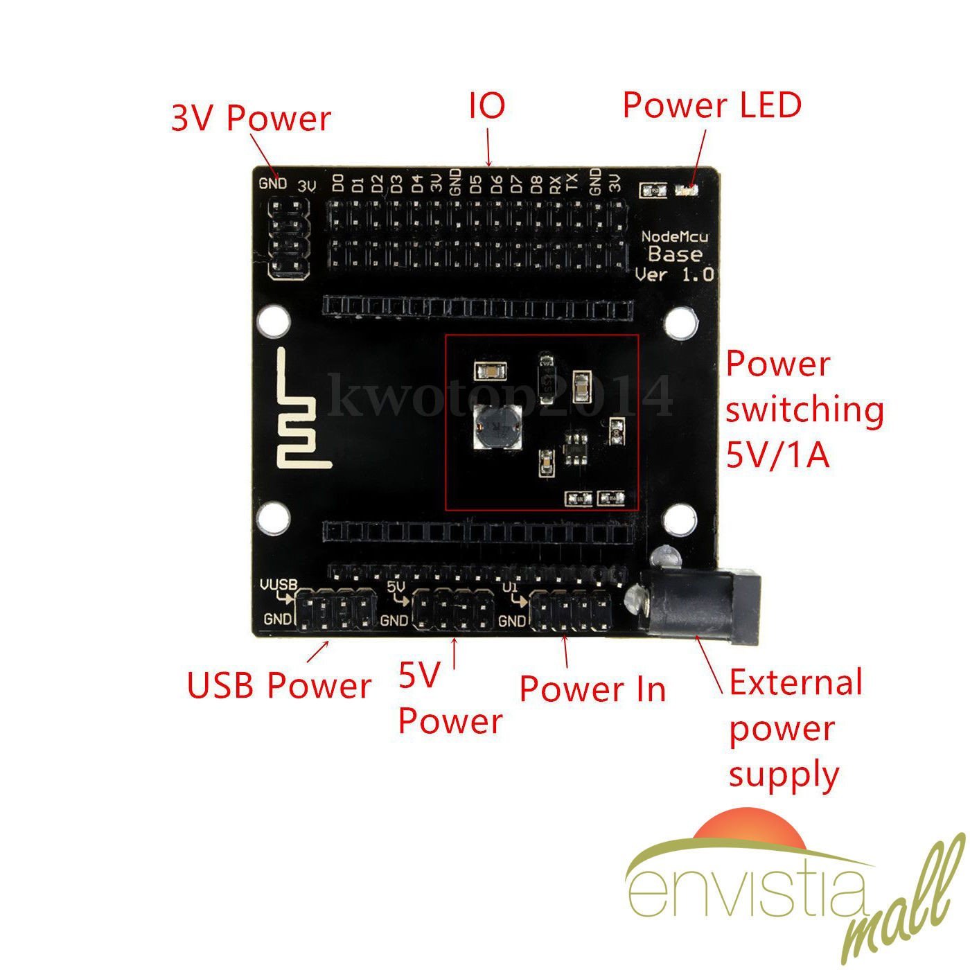 NodeMCU ESP8266 Base I/O Expansion Testing Development Breadboard Node MCU V3 - Envistia Mall