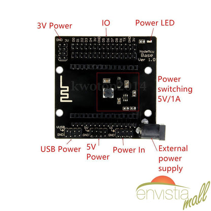 NodeMcu LUA ESP8266 ESP-12E CH340G WiFi Development Board V3 + Expansion Breadboard Base - Envistia Mall