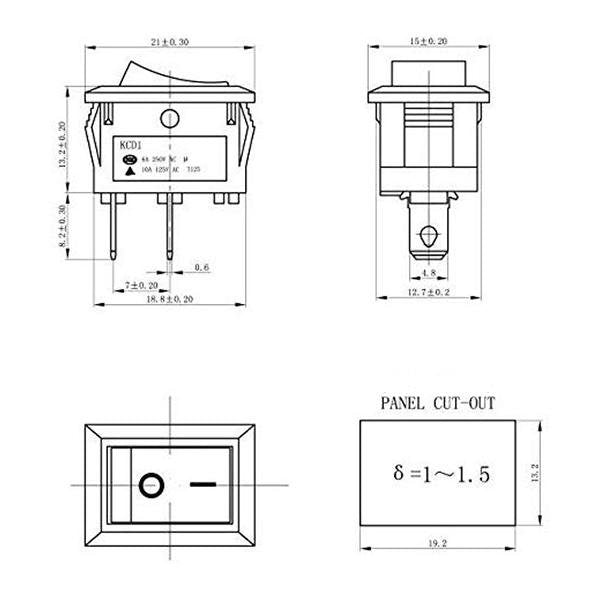 Envistia Red Rocker Switch 2 PIN ON-OFF SPST 125VAC/10A 250VAC/6A 21x15mm KCD1-101