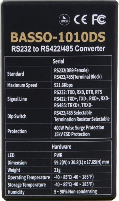 RS232 to RS422/485 Industrial Serial Converter Adapter DB9 Female to Terminal Block - Systembase BASSO-1010DS - Envistia Mall