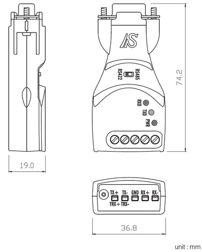 RS232 to RS422/RS485 Optically Isolated Serial Adapter / Converter CS-428/9AT-ISO2 - Envistia Mall